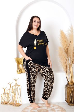 ست لباس راحتی سایز بزرگ مشکی زنانه پلنگی Lady Lingerie - کد 893328317