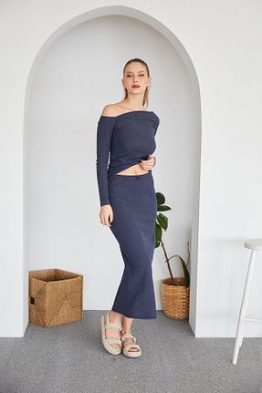 دامن سرمه ای زنانه پارچه Fullamoda - کد 892236403