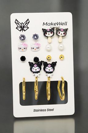 گوشواره استیل (فولاد) زرد بچه گانه استیل ضد زنگ MakeWell - کد 879643956