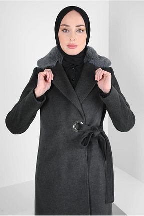 پالتو پشمی حجاب طوسی زنانه رگولار Alvina - کد 794076981