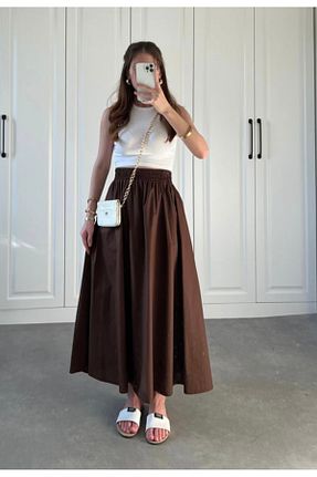 دامن قهوه ای زنانه ساده BLUEPERYY - کد 892154067