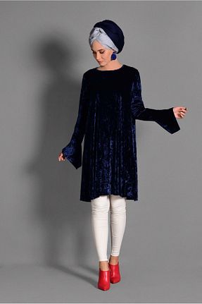 تونیک حجاب سرمه ای زنانه مخمل TRENDTESETTÜR - کد 96111610