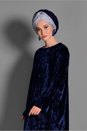 تونیک حجاب سرمه ای زنانه مخمل TRENDTESETTÜR - کد 96111610
