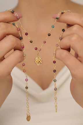 گردنبند جواهر رنگی زنانه روکش طلا Feyz Tasarım - کد 893369443