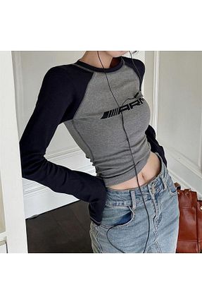 تیشرت طوسی زنانه کراپ Köstebek - کد 759138708
