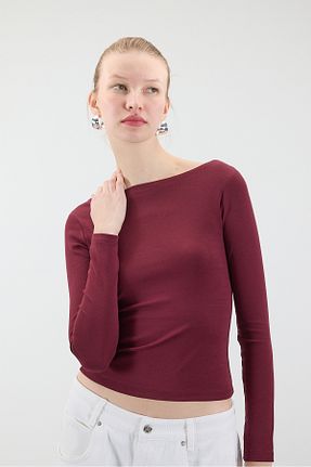 تیشرت زرشکی زنانه اسلیم فیت Addax - کد 874911745