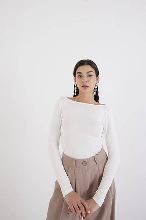 بلوز سفید زنانه ساده Addax - کد 775652992