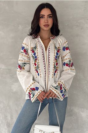 بلوز نباتی زنانه یقه ایستاده FEMELLE - کد 892347757