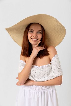 کلاه بژ زنانه حصیر Luminos Butik - کد 812607773
