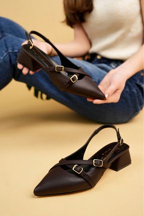 کفش پاشنه بلند کلاسیک قهوه ای زنانه چرم مصنوعی bakacstore - کد 892435441