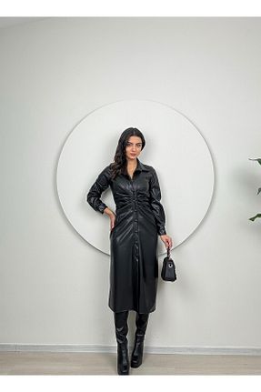 لباس مشکی زنانه چرم مصنوعی GİZONLY - کد 870553001