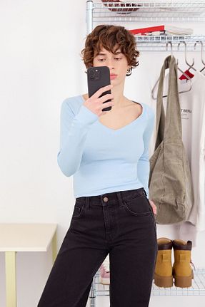 تیشرت سرمه ای زنانه رگولار Bershka - کد 892450901