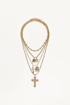 گردنبند جواهر طلائی زنانه مروارید Bershka - کد 892411422
