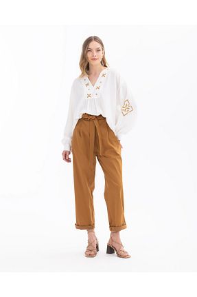 شلوار قهوه ای زنانه کتان SEÇİL - کد 892409906