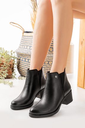بوت / نیم بوت مشکی زنانه چرم خالص Dericalle shoes - کد 869798552
