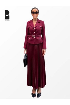 ست بالاتنه و پائین تنه زرشکی زنانه بافتنی Diemmood - کد 876883517