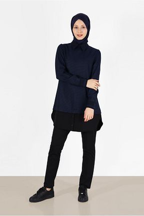 تونیک حجاب سرمه ای زنانه مخلوط پلی استر TRENDTESETTÜR - کد 892510001