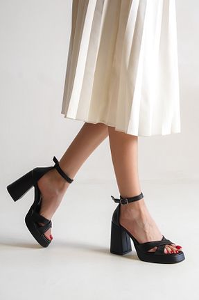 کفش پاشنه بلند کلاسیک مشکی زنانه ساتن Moda Değirmeni - کد 706106099