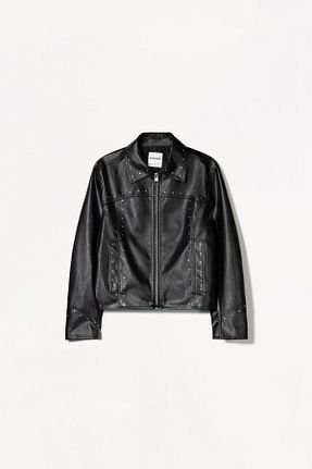 کاپشن مشکی زنانه چرم مصنوعی Bershka - کد 893879146