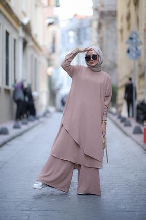 ست بالاتنه و پائین تنه حجاب قهوه ای زنانه Relaxed NS Moda - کد 815674506