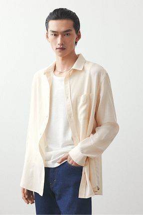 پیراهن بژ مردانه یقه پیراهنی H&M - کد 892710246