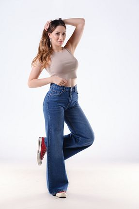 شلوار جین آبی زنانه پاچه گشاد Novita - کد 888354149