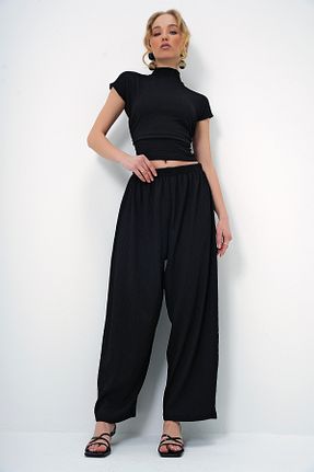ست بالاتنه و پائین تنه مشکی زنانه بافتنی Trend Alaçatı Stili - کد 891517610