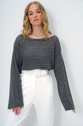 بلوز طوسی زنانه Ajurlu Trend Alaçatı Stili - کد 891522592