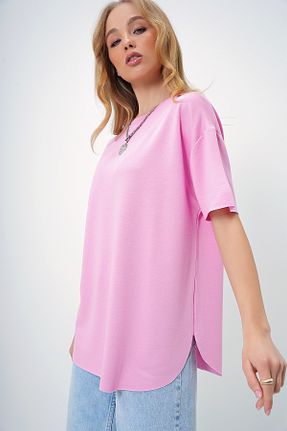 تیشرت صورتی زنانه رگولار Trend Alaçatı Stili - کد 891517676