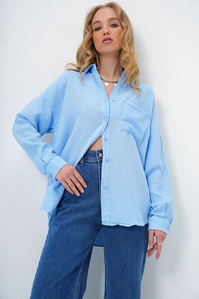 پیراهن آبی زنانه اورسایز Trend Alaçatı Stili - کد 891517673