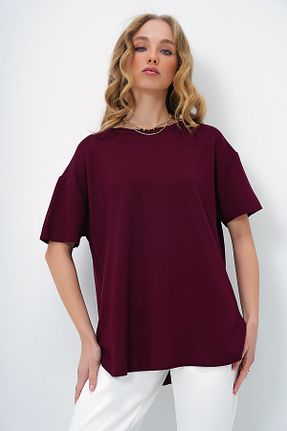 تیشرت زرشکی زنانه رگولار Trend Alaçatı Stili - کد 891517690