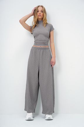 ست بالاتنه و پائین تنه طوسی زنانه بافتنی Trend Alaçatı Stili - کد 891517615