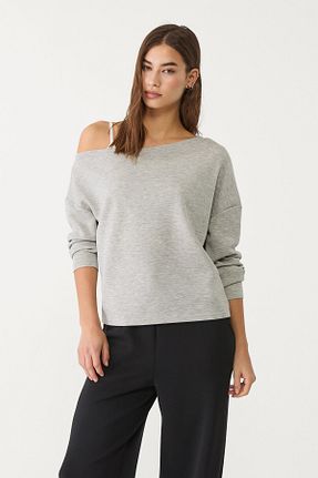 سوئیشرت سرمه ای زنانه ساده Stradivarius - کد 890659613
