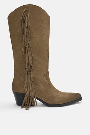 چکمه قهوه ای زنانه چرم خالص Pull & Bear - کد 890690940