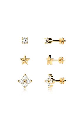 گوشواره نقره طلائی زنانه 925 عیار Indigo Takı - کد 891730260