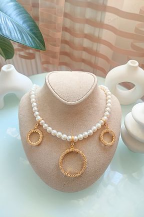 گردنبند جواهر نارنجی زنانه مروارید TwinsCollection - کد 829379653