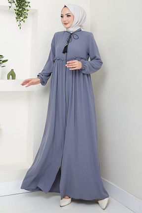 مانتو بلند حجاب طوسی زنانه hafsamina - کد 890774174
