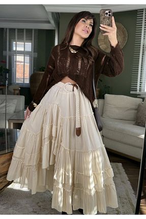 دامن بژ زنانه پنبه ای giysimo - کد 817175758