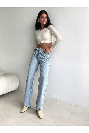 شلوار جین آبی زنانه پاچه پهن İBABUTİK - کد 890876250
