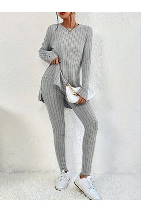 ست بالاتنه و پائین تنه طوسی زنانه بافت Moda Monisa - کد 890907714