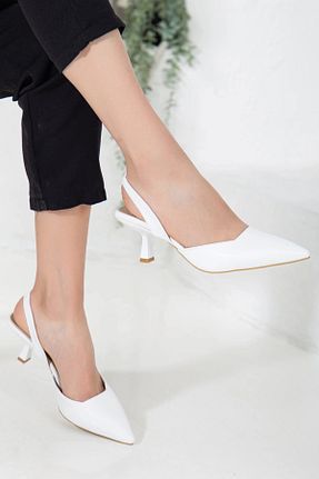 کفش پاشنه بلند کلاسیک سفید زنانه چرم مصنوعی Akçetin Moda - کد 890948382