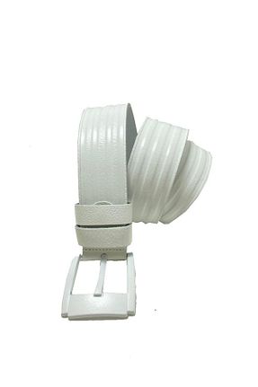 کمربند سفید مردانه چرم خالص DERİMİNE - کد 890950163