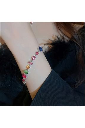 دستبند جواهر رنگی زنانه رودیوم Zess store - کد 890965301