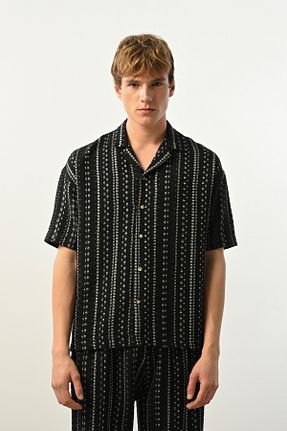پیراهن مشکی مردانه اورسایز İLKCET MODA - کد 891050967