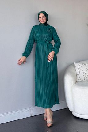 لباس مجلسی حجاب سبز زنانه یقه ایستاده Şulemoda Giyim - کد 891083058