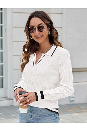 پلیور سفید زنانه ساده youknitwear you - کد 891118873