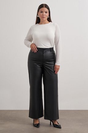 شلوار سایز بزرگ مشکی زنانه چرم مصنوعی Myline - کد 891131288