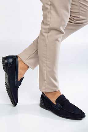 کفش لوفر سرمه ای مردانه چرم خالص Zegeshoes - کد 891140882