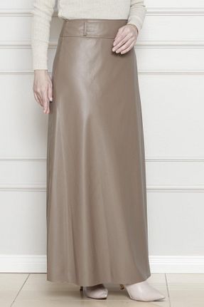 دامن قهوه ای زنانه چرم مصنوعی Sevitli - کد 891169497