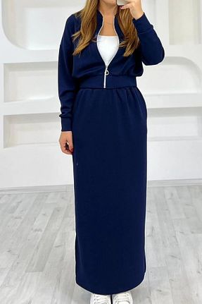 ست بالاتنه و پائین تنه سرمه ای زنانه بافت 02Lady Fashion - کد 891381434